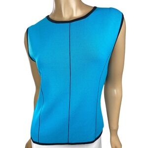 Finity Blue Knit w/ Black Trim Sleeveless Top Size L Rayon/Nylon